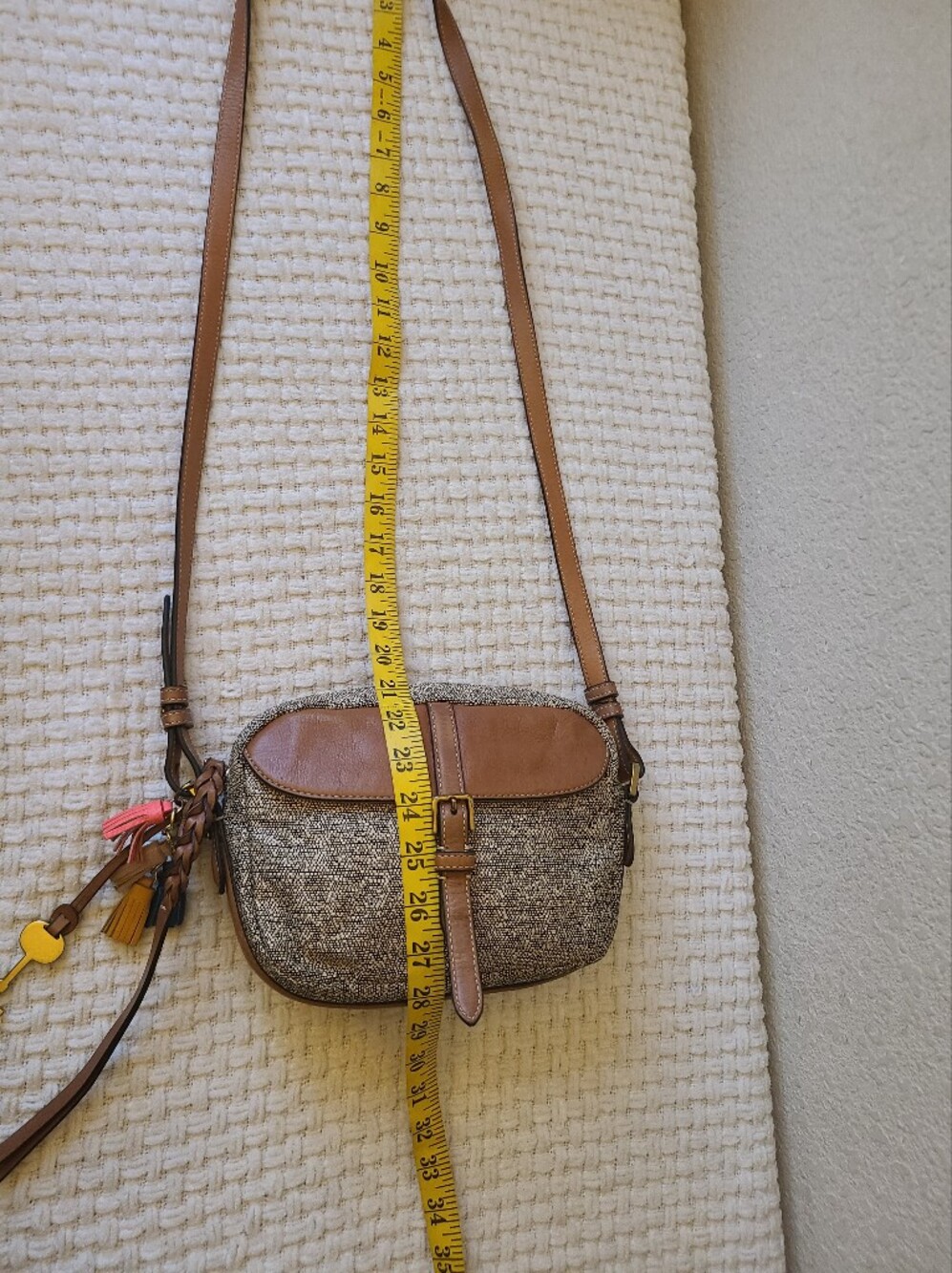 Fossil Leather-Trim Crossbody Bag in Brown and Tan - Picture 5 of 8